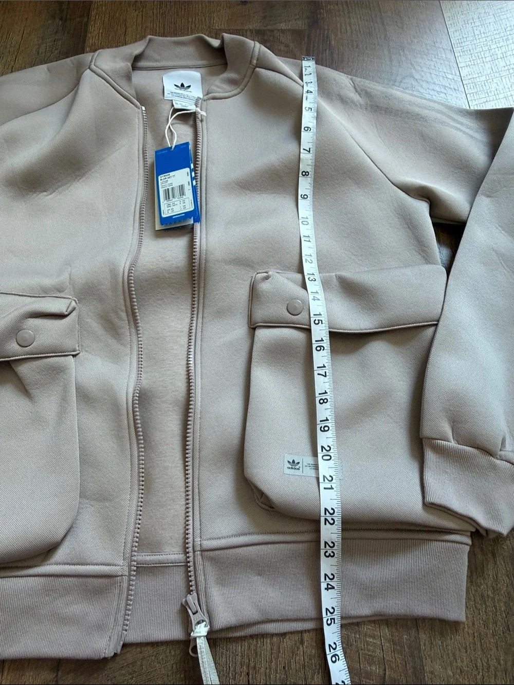 adidas beige bomber jacket with front flap pockets